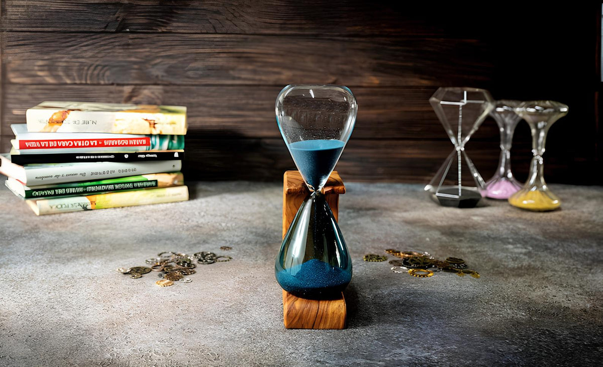 15 Minuten Sanduhr mit Olivenholz Halter – 11 x 19 x 5 cm, Dekorativ