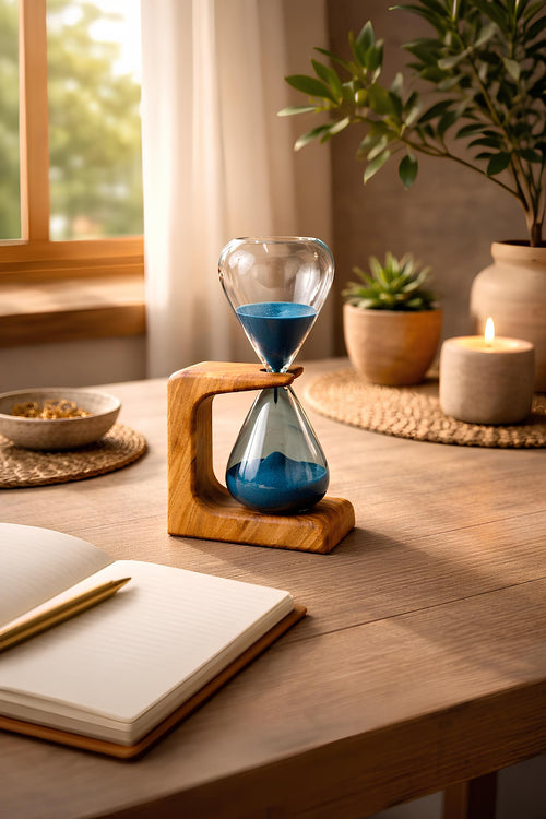 15 Minuten Sanduhr mit Olivenholz Halter – 11 x 19 x 5 cm, Dekorativ