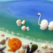Gemälde mit echten Muscheln, Strandkunst, Wanddekor, Muscheldekoration, handgefertigt, 30x40 cm