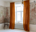 Bernsteinfarbener Leinen-Vorhang mit Faltenband, Senfgelb, 136 cm Breite, 260 g/m², Stonewashed, mit Klettband