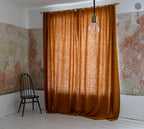 Bernsteinfarbener Leinen-Vorhang mit Faltenband, Senfgelb, 136 cm Breite, 260 g/m², Stonewashed, mit Klettband