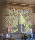 Makramee-Blatt-Fenstervorhang, Boho Fensterdekoration, 100x90 cm, Cremeweiß