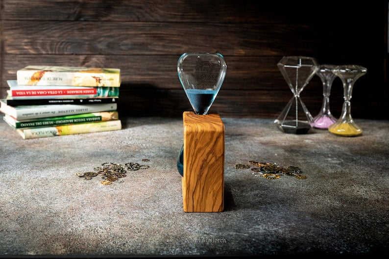 15 Minuten Sanduhr mit Olivenholz Halter – 11 x 19 x 5 cm, Dekorativ