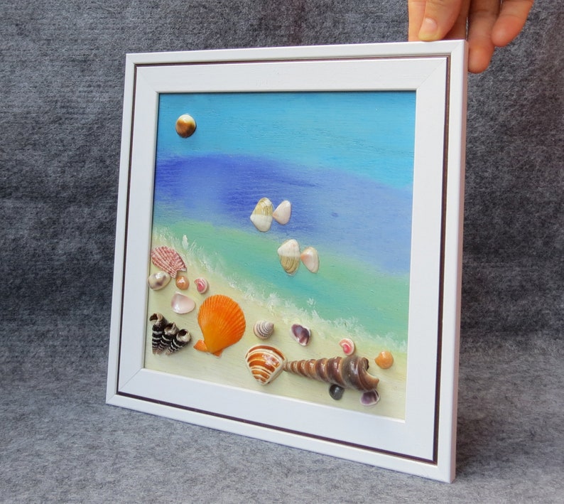Muschel Wandbild 25x25x2cm, Muschel Gemälde mit oder ohne Rahmen