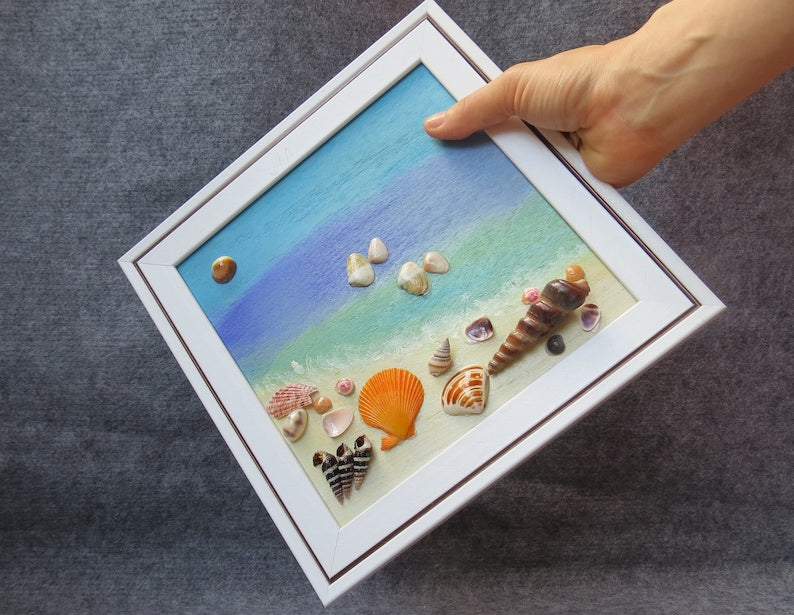 Muschel Wandbild 25x25x2cm, Muschel Gemälde mit oder ohne Rahmen