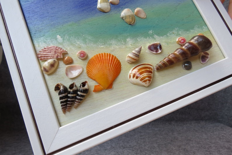 Muschel Wandbild 25x25x2cm, Muschel Gemälde mit oder ohne Rahmen