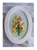 Skulpturale Narzissen-Blumenmalerei, Gelbe Blumen, Gipsplatten, 37,5x27,5 cm, Wanddekor