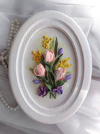 3D-Panel, Rosa Tulpe Skulptur Malerei, Blumenskulptur, skulpturale Kunst, dreidimensionale Blumen aus Gips, 3D-Blumen für die Wand, 25x17 cm