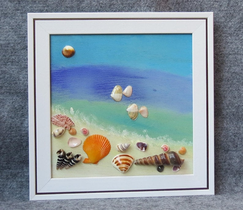 Muschel Wandbild 25x25x2cm, Muschel Gemälde mit oder ohne Rahmen