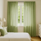 Grüne Vichy-Karo-Gardinen, 2er-Set - Landhaus-Karo-Baumwoll-Fenstervorhänge