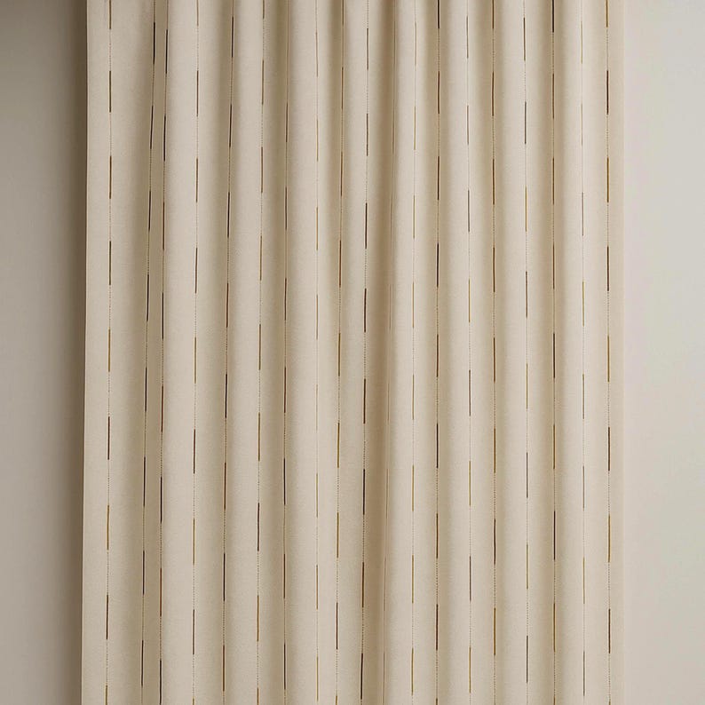 Cream Brown Striped Cotton Curtains French Country Style Pair Panels