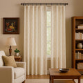 Cream Brown Striped Cotton Curtains French Country Style Pair Panels