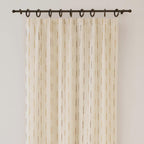 Cream Brown Striped Cotton Curtains French Country Style Pair Panels