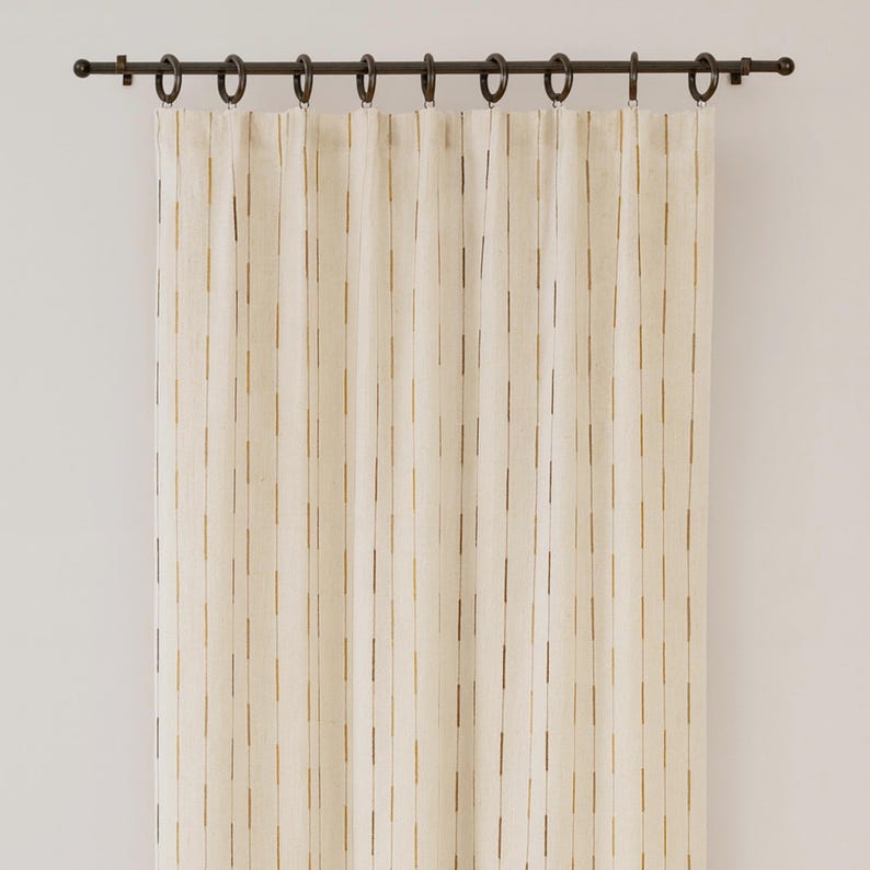 Cream Brown Striped Cotton Curtains French Country Style Pair Panels