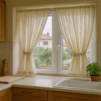 Cream Brown Striped Cotton Curtains French Country Style Pair Panels