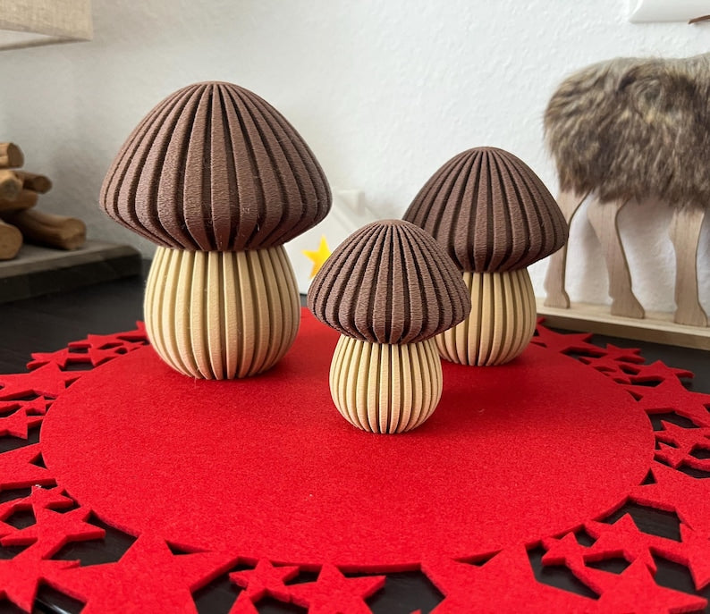 3D-gedruckte Pilz-Deko aus PLA | Herbst- und Winterdekoration | 3 Größen (9, 12, 15 cm)