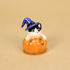 Halloween Cat Cake Topper Ceramic Kürbis Kerzenhalter Handbemalt Orange