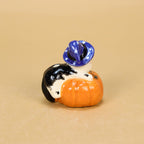 Halloween Cat Cake Topper Ceramic Kürbis Kerzenhalter Handbemalt Orange