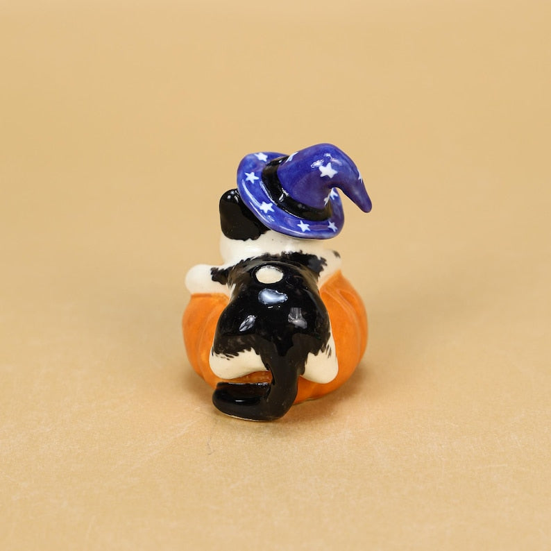 Halloween Cat Cake Topper Ceramic Kürbis Kerzenhalter Handbemalt Orange
