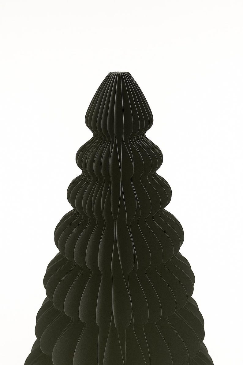 Schwarze Papier-Weihnachtsbäume Set aus 3 Teilen, 15/20/25 cm, faltbares Wabenpapier