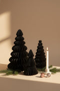 Schwarze Papier-Weihnachtsbäume Set aus 3 Teilen, 15/20/25 cm, faltbares Wabenpapier