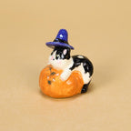 Halloween Cat Cake Topper Ceramic Kürbis Kerzenhalter Handbemalt Orange
