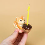 Keramik Eichhörnchen Tortenaufsatz mit Kerzenhalter, Natur Themen Kuchen Dekoration, Orange