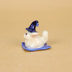 Keramik Hexe Hase Kuchen Topper mit Sternenhut und Kerzenhalter, blaue Basis, Halloween Tischdekoration