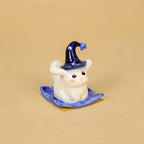 Keramik Hexe Hase Kuchen Topper mit Sternenhut und Kerzenhalter, blaue Basis, Halloween Tischdekoration