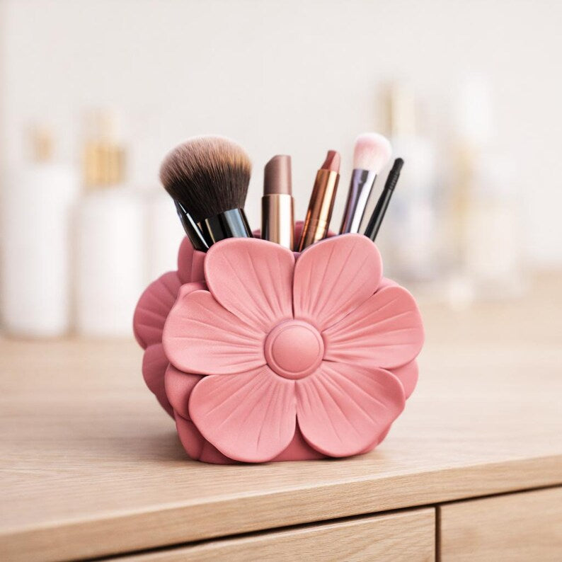 Kosmetikaufbewahrungsbox, blütenförmiger Make-up-Pinselhalter