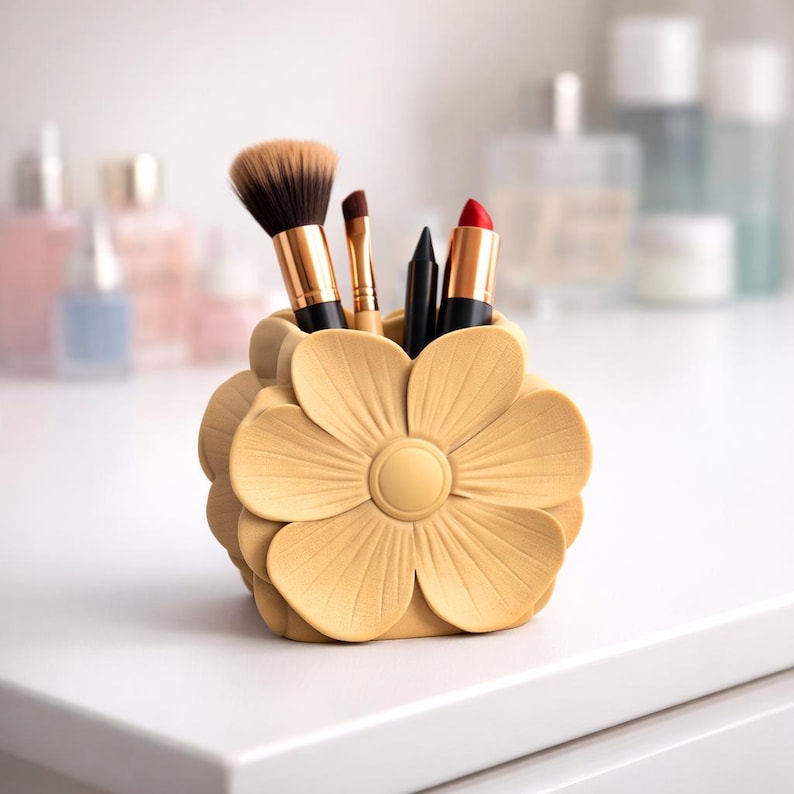 Kosmetikaufbewahrungsbox, blütenförmiger Make-up-Pinselhalter