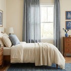 Cream Brown Striped Cotton Curtains French Country Style Pair Panels