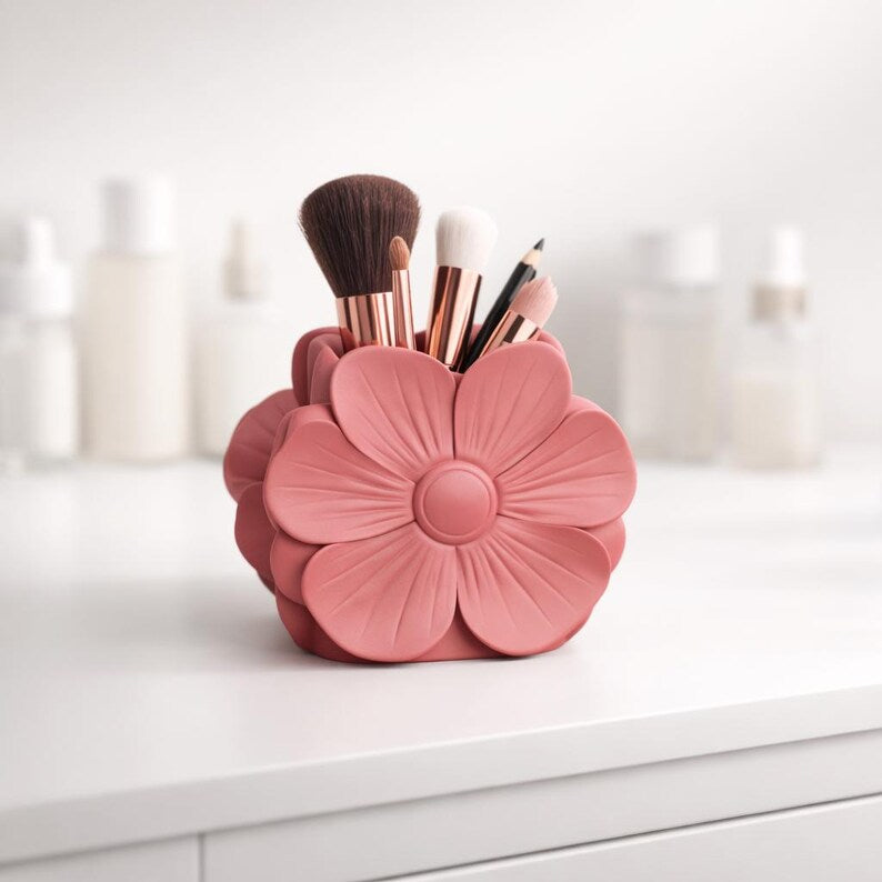 Kosmetikaufbewahrungsbox, blütenförmiger Make-up-Pinselhalter