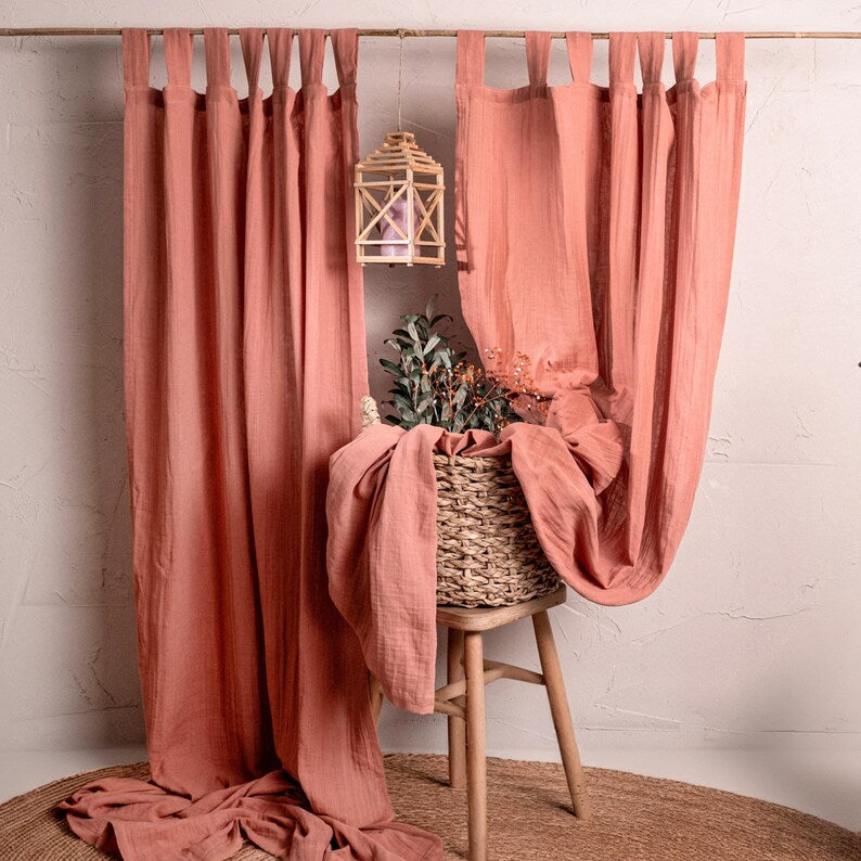 Musselin-Vorhang 2-lagig 100% Baumwolle Boho Gardine Lichtdurchlässig