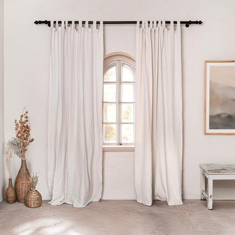 Musselin-Vorhang 2-lagig 100% Baumwolle Boho Gardine Lichtdurchlässig