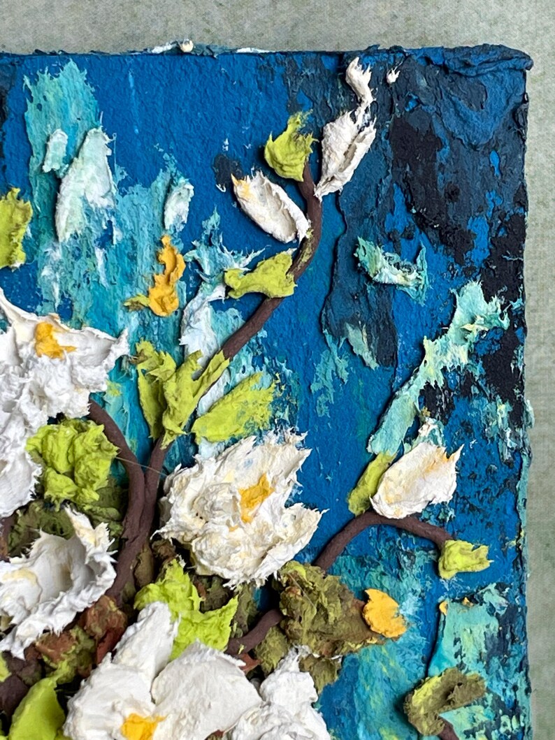 3D-Blumen-Reliefmalerei, handgefertigte Modellierpaste, Impasto-Kunst, 8 × 12 cm