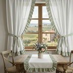 Weiße Vorhänge mit Vichy-Karo-Rüschen, 15 Farben, Baumwollmischgewebe, Gardinenpaneele als Set