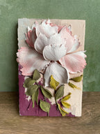 Handmodellierte Vintage Pfingstrose Mixed Media Floral Wandkunst (8 x 12 cm)