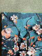 Skulpturale Mixed-Media-Blumen Wandkunst, 8x12 cm, Handmodelliertes 3D-Relief, Vintage-Blumenstrauß