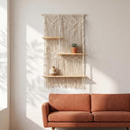 Makramee-Wandregal aus Baumwollseil mit Holzregalen, Boho Wanddekoration für Schlafzimmer und Wohnzimmer, 2 Stile