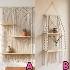 Makramee-Wandregal aus Baumwollseil mit Holzregalen, Boho Wanddekoration für Schlafzimmer und Wohnzimmer, 2 Stile