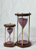 Vintage Messing Holz Sanduhr, lila Sand, Schreibtisch Dekoration
