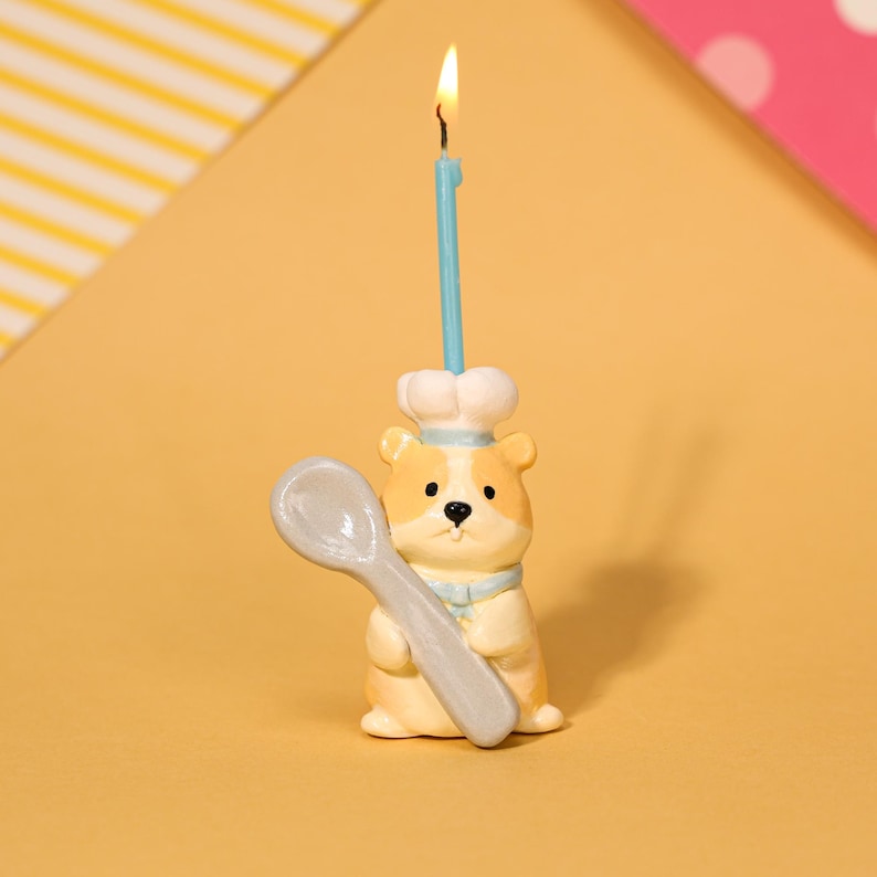 Niedlicher Hamster Keramik Kerzenhalter Geburtstag Figurine Kawaii Miniatur Haustier Keramik Dekor süßer Kuchendeckel Geschenk