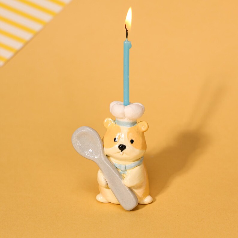 Niedlicher Hamster Keramik Kerzenhalter Geburtstag Figurine Kawaii Miniatur Haustier Keramik Dekor süßer Kuchendeckel Geschenk