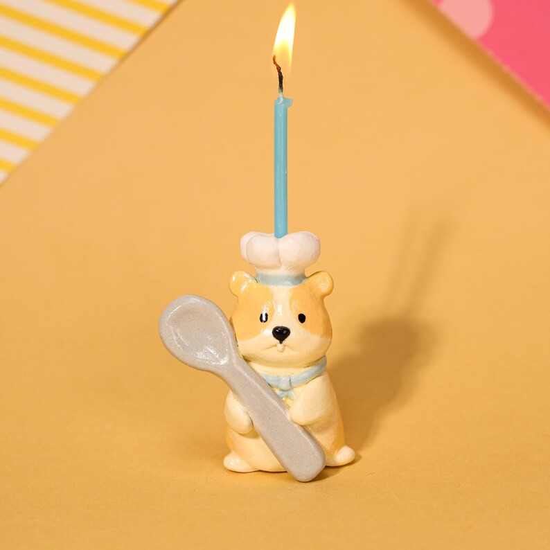 Niedlicher Hamster Keramik Kerzenhalter Geburtstag Figurine Kawaii Miniatur Haustier Keramik Dekor süßer Kuchendeckel Geschenk