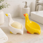 Keramik Enten Seifenschale weiß glasiert Seifenhalter Badezimmer Deko Bauernhaus Stil