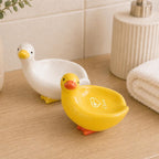 Keramik Enten Seifenschale weiß glasiert Seifenhalter Badezimmer Deko Bauernhaus Stil