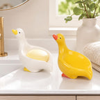 Keramik Enten Seifenschale weiß glasiert Seifenhalter Badezimmer Deko Bauernhaus Stil