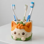 3D-gedruckter Zahnbürstenhalter mit Katzenmotiv, handbemalt, Zahnbürstenaufbewahrung für Badezimmer und Schreibtisch, Kawaii Deko