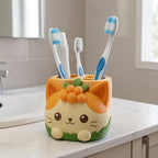3D-gedruckter Zahnbürstenhalter mit Katzenmotiv, handbemalt, Zahnbürstenaufbewahrung für Badezimmer und Schreibtisch, Kawaii Deko